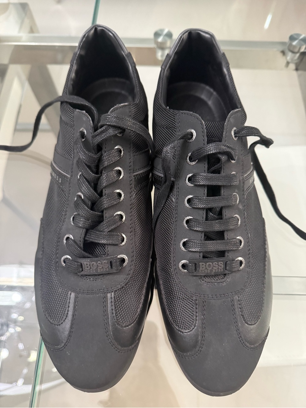 Hugo Boss Men's Black Lace-Up Knit-Panel Sneakers